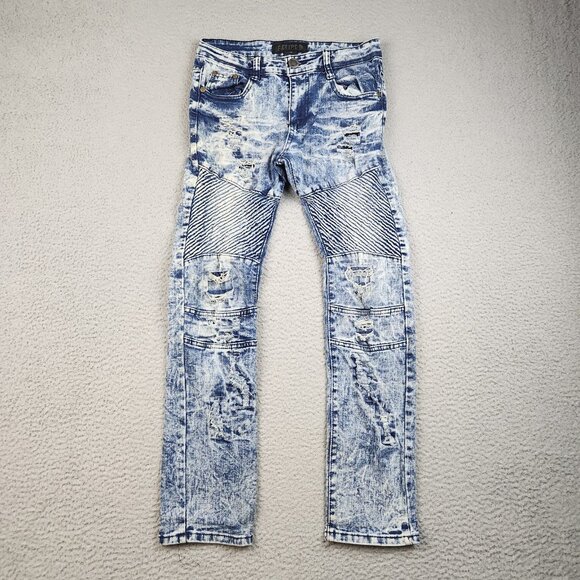 Encrypted Other - Encrypted Moto Jeans Boy's 16 Acid Wash Blue Denim Pants Stretch Distressed